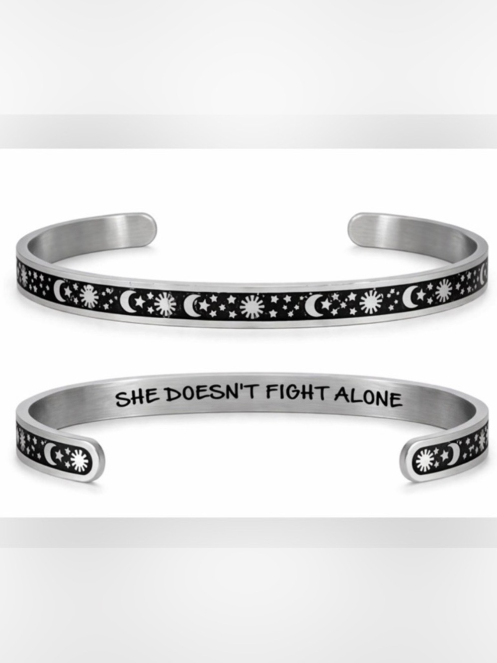 ☀️2/$20 NEW Stainless Steel Black Inlay Cuff Bracelet | She Doesn’t Fight Alone